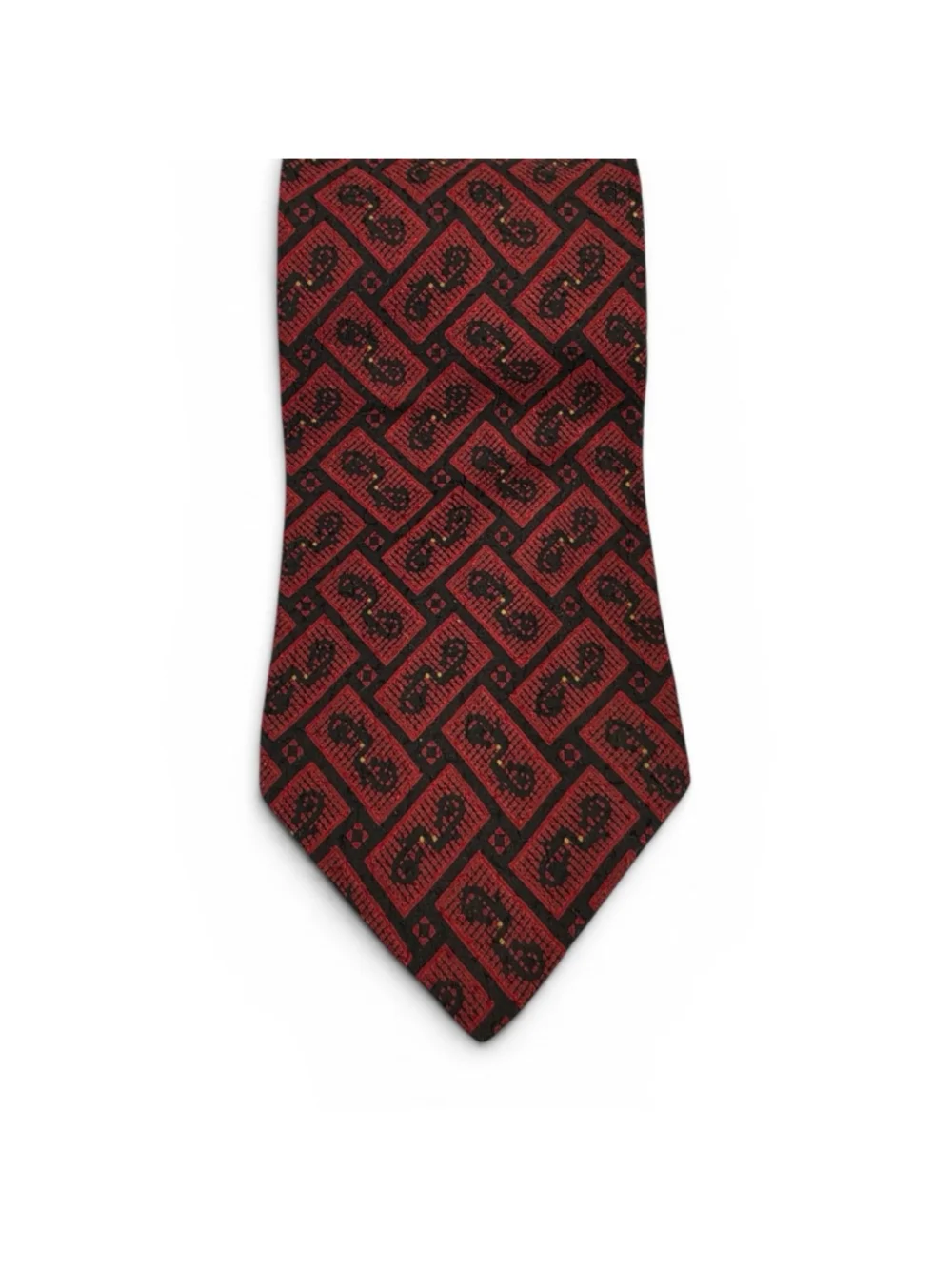 Vintage Giorgio Armani Cravatte Silk Necktie Red Black Paisley Geometric